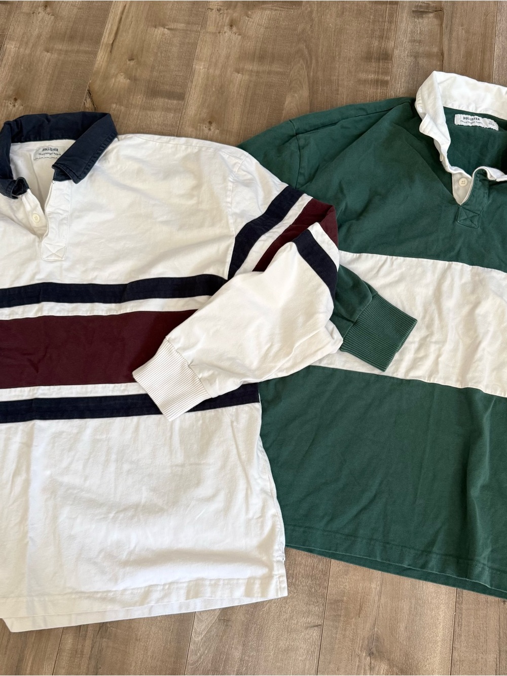 TWO Y2K Hollister‎ Rugby Shirts Long Sleeve Stripe Men XL Heavyweight Fabric